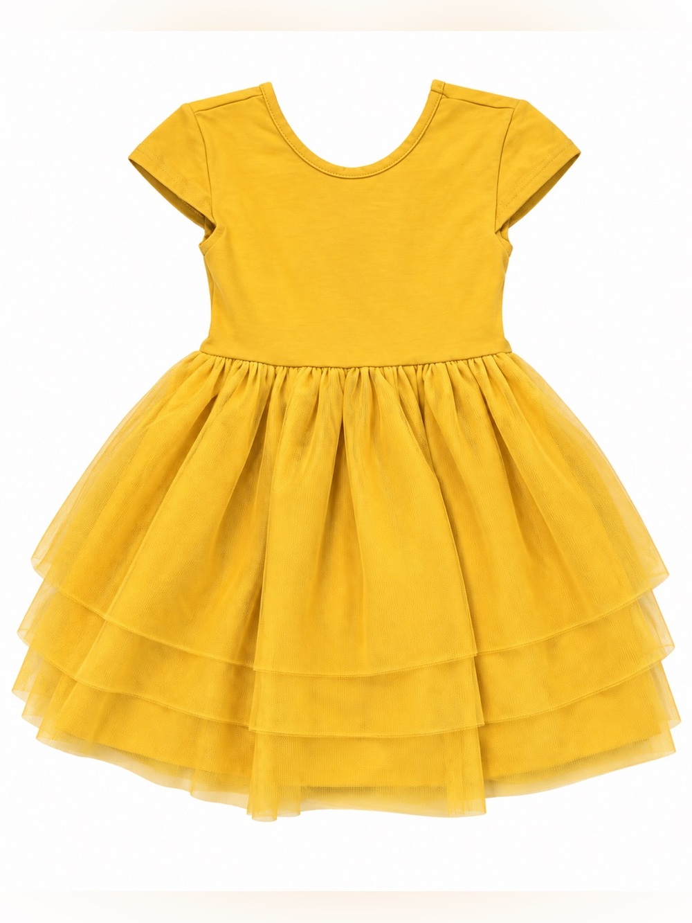 Old Navy Girls Mustard Yellow Tulle Dress Size 5T Short Sleeve Tiered Dress